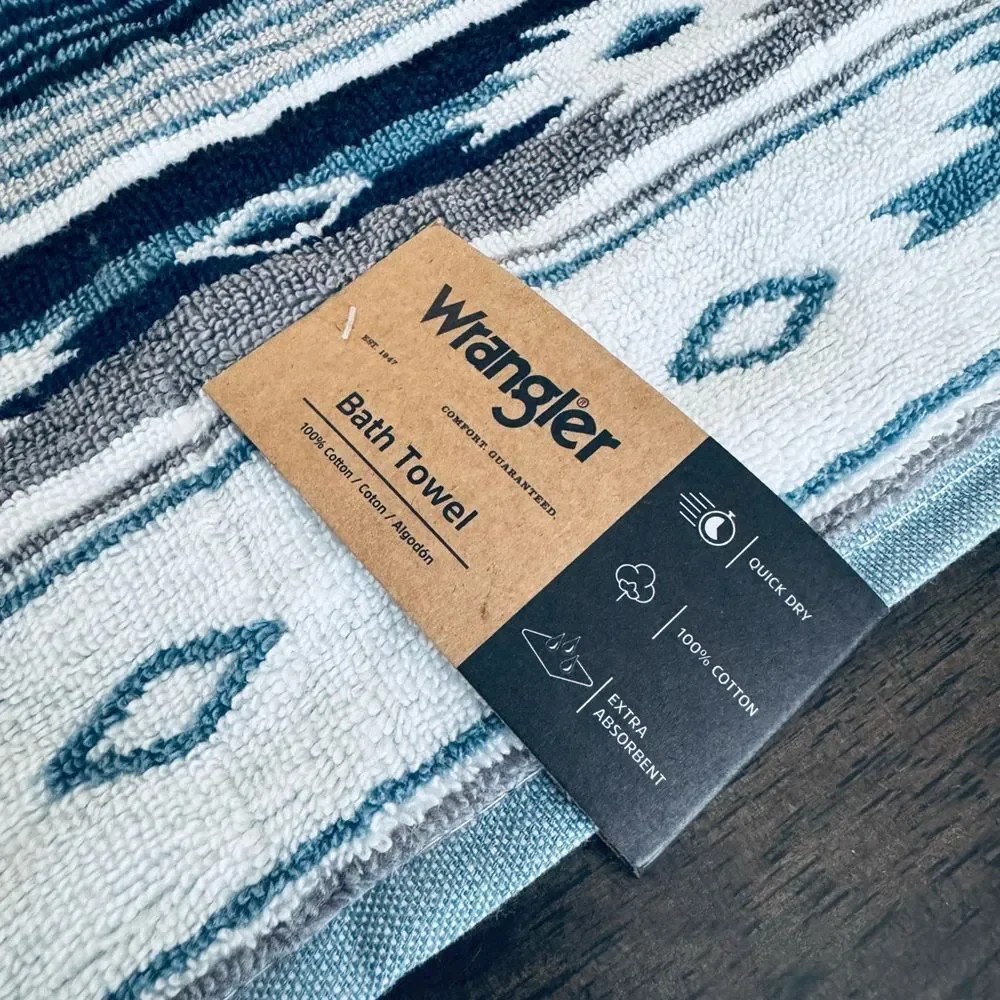 Wrangler 2-ct Western Aztec Blue Tribal Boho Bath Towels Set